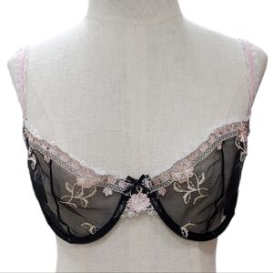 Vogue's secret bra size 36F black pink sheer embroidered